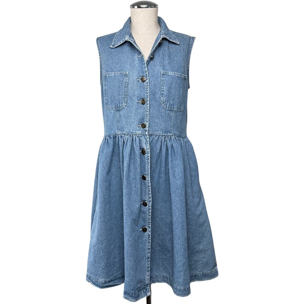 Vintage Rafaella Denim Dress Button Front Sleeveless Cotton Sz 6 Cottagecore